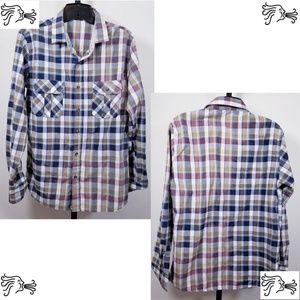 M Dress Shirt Blue Plaid Bleached Unisex